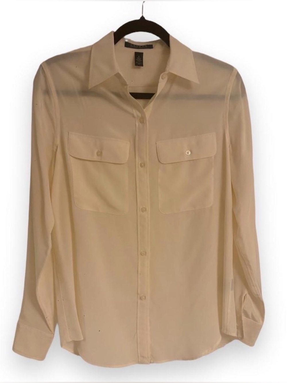 Lauren Ralph Lauren 100% Silk Ivory Utility Button Down Blouse